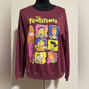 EUC The Flintstones Maroon and Yellow Cartoon Graphic Sweater size medium